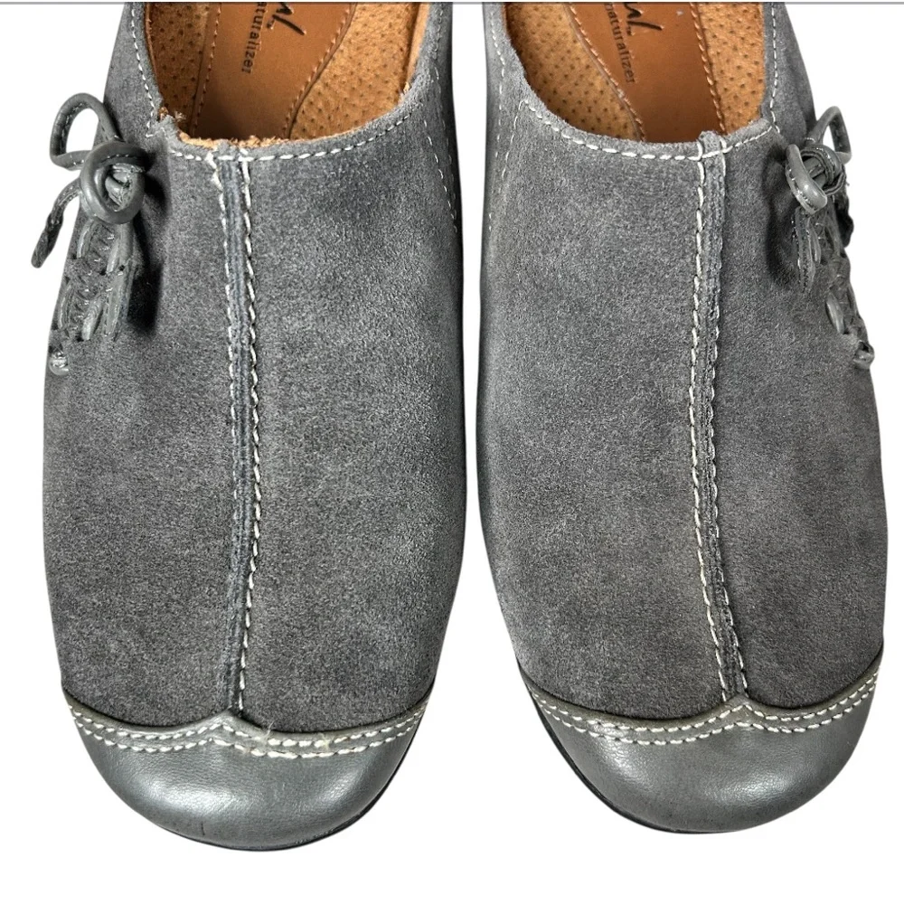 NATURAL SOUL by NATURALIZER Grey Suede Leather Mules Flats Slides Bow Accent 6.5 - Picture 3 of 14